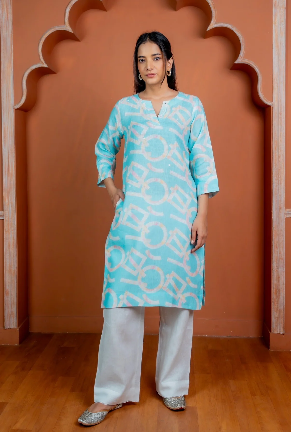 Aqua Blue Linen Pair - Image 4