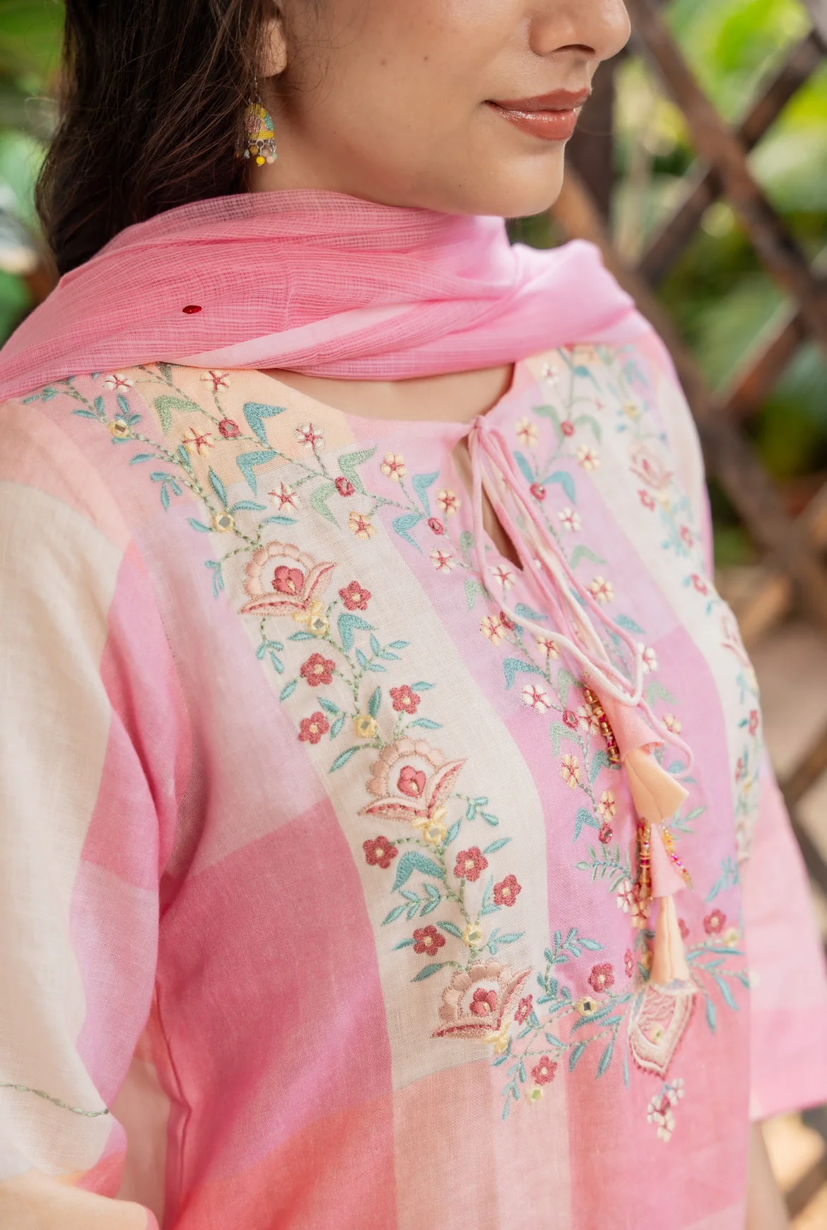 Cherry Blossom Linen Kurta Set - Image 3
