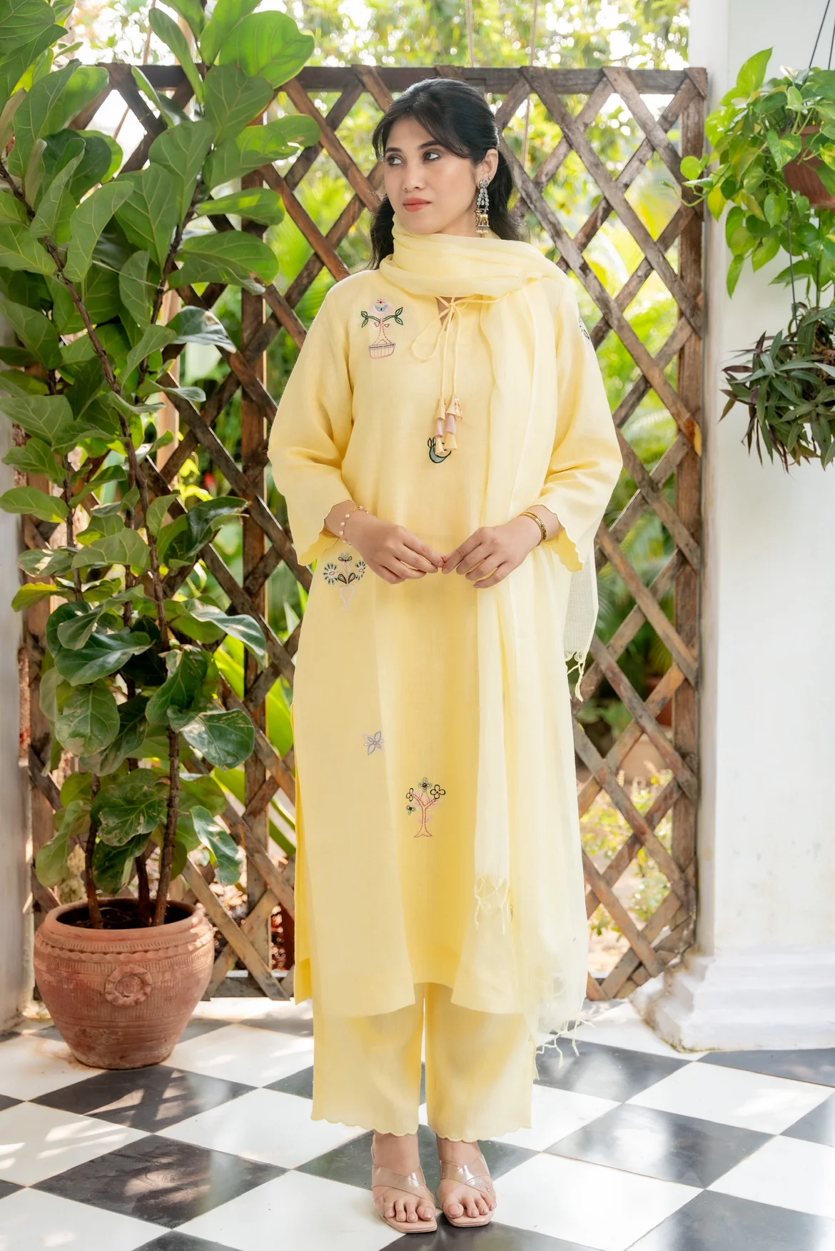 Macaroon Lime Linen Kurta Set - Image 6