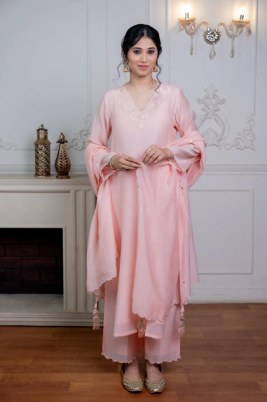 Rose Pink Chanderi Suit Set - Image 3