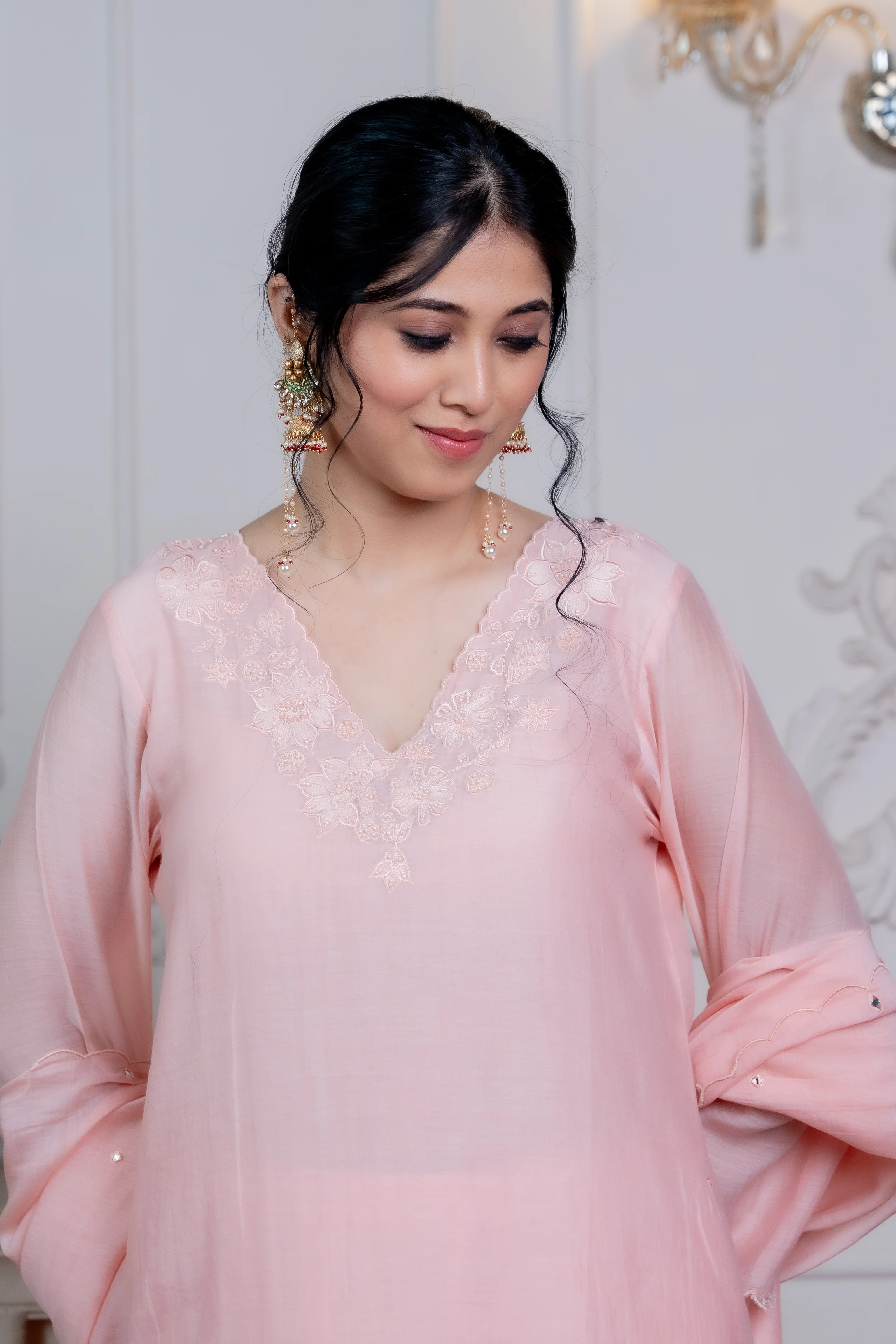 Rose Pink Chanderi Suit Set - Image 6
