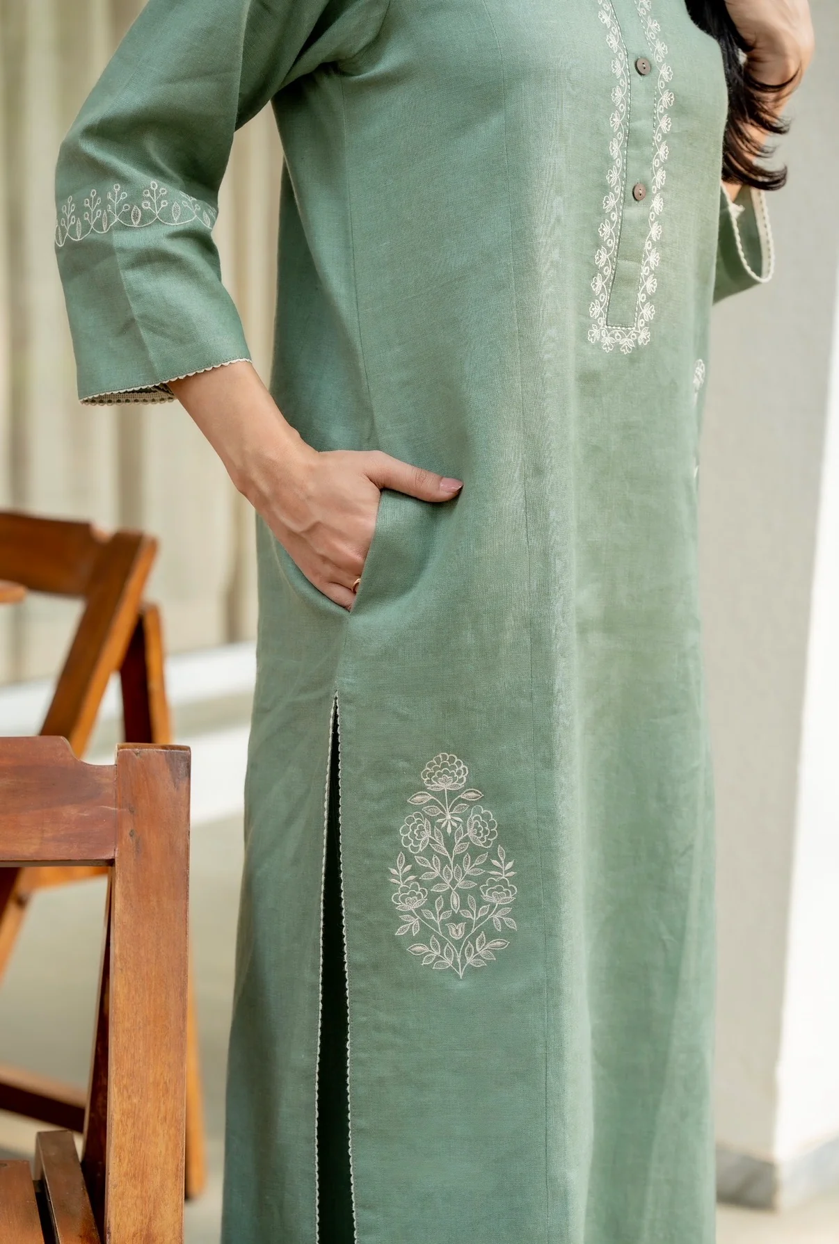 Sage Green Linen Pair - Image 4