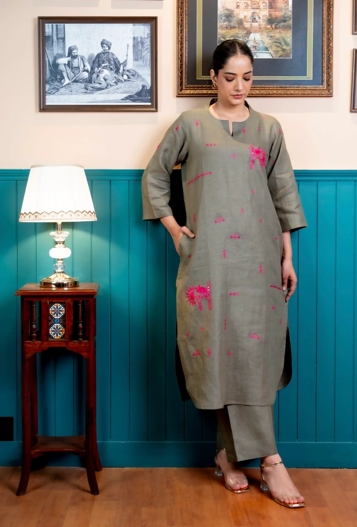 Seaweed Green Linen Pair - Image 3